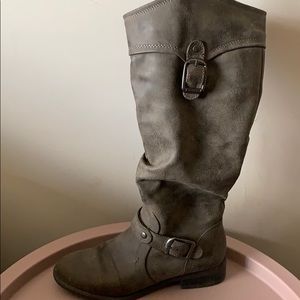 Taupe under knee flat boots